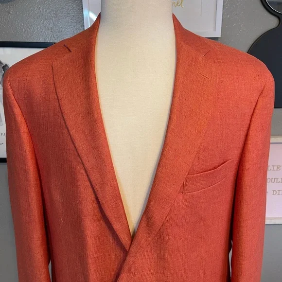 Maus & Hoffman Orange 100% Linen Blazer Sports Coat 42 Tall - Picture 11 of 16